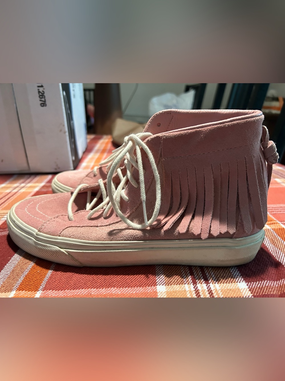 Vans Pink Suede High-Top Lace-Up Sneaker/Moccasins with White Laces